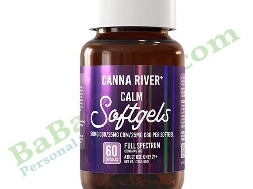 Canna River CBD Calm Softgels Full Spectrum 60 Count hemp CBD capsules bottle packaging