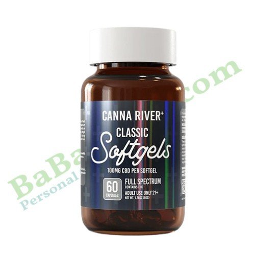 Canna River CBD Classic Softgels Full Spectrum 60 Count hemp CBD capsules bottle packaging