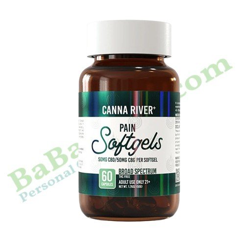 Canna River CBD Pain Softgels Broad Spectrum 60 Count hemp CBD capsules bottle packaging