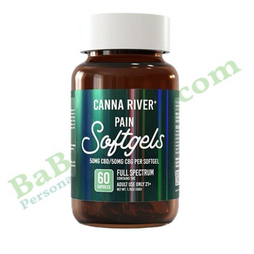 Canna River CBD Pain Softgels Full Spectrum 60 Count hemp CBD capsules bottle packaging