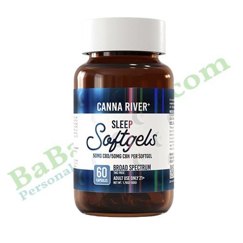 Canna River CBD Sleep Softgels Broad Spectrum 60 Count hemp CBD capsules bottle packaging